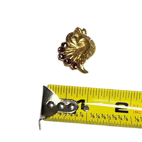 Vintage Gold Tone Brooch with Purple Rhinestones Floral Design - Picture 5 of 8